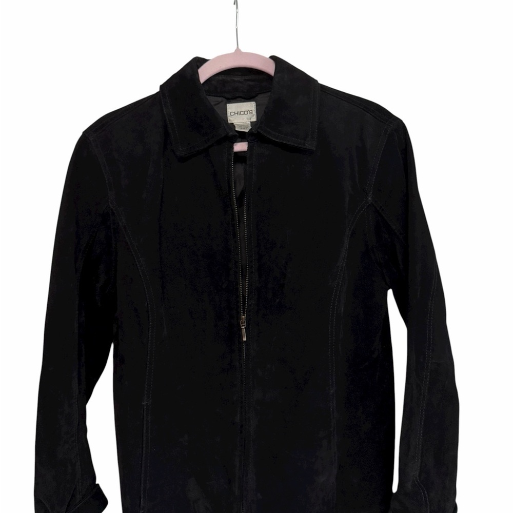 Chico’s Black 100% Leather Suede Zip Jacket Size 1 (S/M) Minimalist Classic